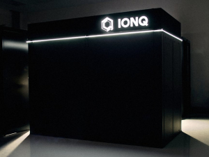 black box illuminated from behind with IonQ logo